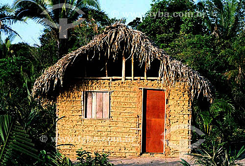  Casa de pau-a-pique coberta de sapê - Amazônia - Brasil / Data: 1996 