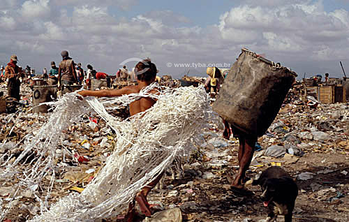  Garoto recolhendo papel para reciclagem em um lixão - Lixo / Data: 2005 