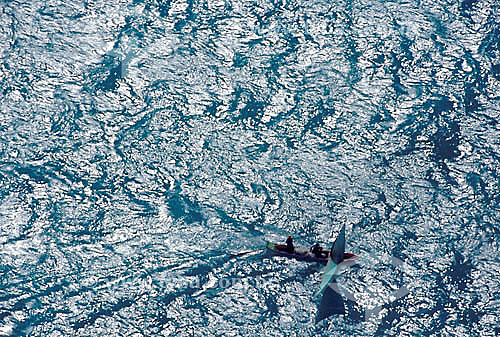  Vista aérea de pescadores em jangada no mar - Maceió - AL - Brasil  - Maceió - Alagoas - Brasil