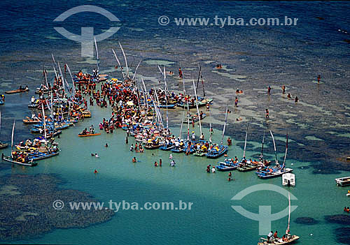  Vista aérea de pescadores e suas jangadas - Maceió - AL - Brasil  - Maceió - Alagoas - Brasil