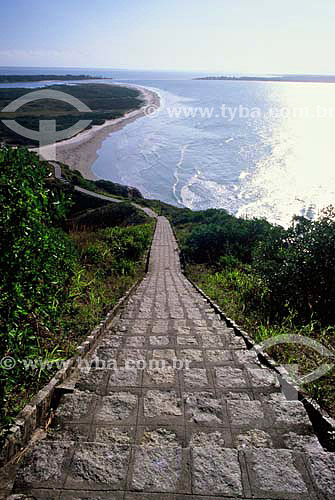  Escadaria no Morro do Farol com praia ao fundo - Ilha do Mel - Paraná - Brasil - Agosto 2000  - Paranaguá - Paraná - Brasil