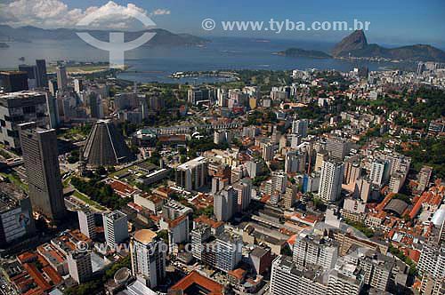  Vista aérea do centro da cidade com Pão de Açucar ao fundo - Rio de Janeiro - RJ - Brasil  - Rio de Janeiro - Rio de Janeiro - Brasil