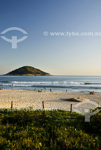  Praia de Grumarí com vegetação em primeiro plano e pequena ilha ao fundo - Rio de Janeiro - RJ - Brasil  - Rio de Janeiro - Rio de Janeiro - Brasil