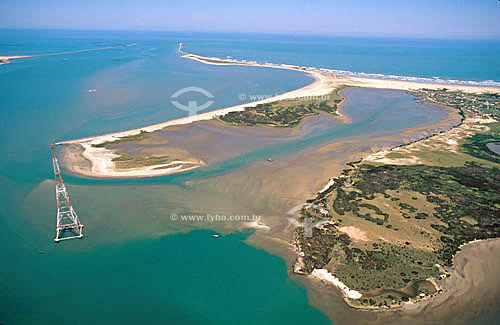  Vista aérea dos Molhes da Barra onde a lagoa dos Patos desemboca no mar - Rio Grande - Rio Grande do Sul - Brasil  - Rio Grande do Sul - Brasil