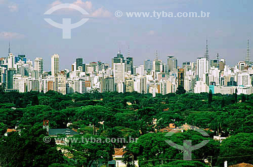  Vista dos Jardins e região da Av. Paulista com skyline da cidade de São Paulo ao fundo - SP- Brasil - 12/1999  - São Paulo - São Paulo - Brasil