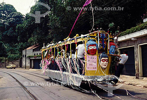  Bonde de Santa Teresa decorado para o carnaval de rua - Rio de Janeiro - RJ - Brazil  - Rio de Janeiro - Rio de Janeiro - Brasil