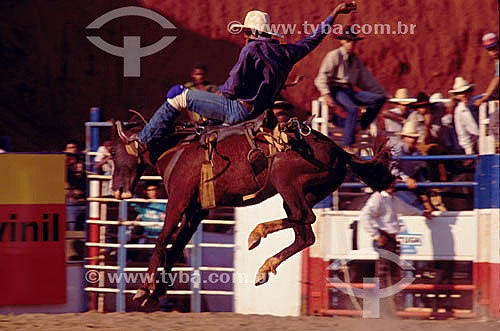  Vaqueiro montado no cavalo na Festa do Peão Boiadeiro - Barretos - SP - Brasil - Rodeio - Barretos - SP - Brasil  - Barretos - São Paulo - Brasil