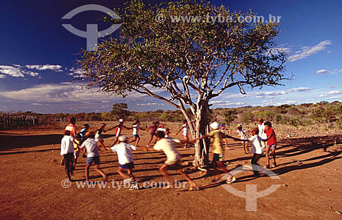  Crianças brincando de roda em volta de uma árvore - Interior da Bahia - 1996  - Bahia - Brasil