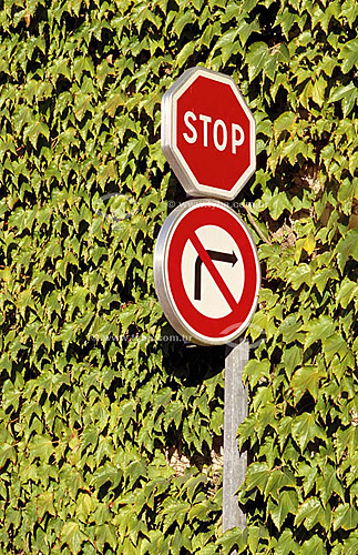  Placas de sinalização - Parar e proibido virar à esquerda 