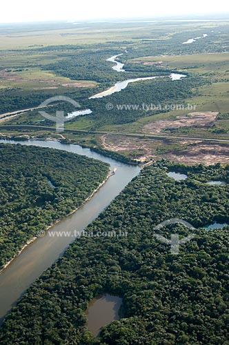  Assunto: Vista aérea de Igarapé com mata de galeria  / Local:  Boa Vista - Roraima - Brasil  / Data: Janeiro de 2006 