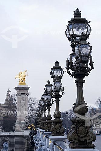  Assunto: A Ponde Alexandre III é uma ponte em arco que cruza o rio Sena, conectando o Champs-Élysées, ao Invalides e à Torre Eiffel  / Local:  Paris - França  / Data: 27/01/2009 