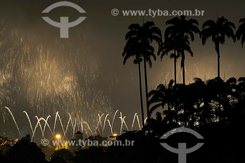  Assunto: Fogos de artificios na Lagoa Rodrigo de Freitas, com palmeiras imperiais do Jardim Botânico / Local: Rio de Janeiro - RJ - Brasil / Data: maio 2009 