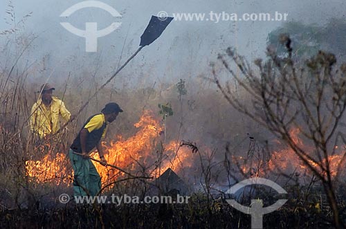  Assunto: Agentes florestais no combate a incêndio no Parque Nacional da Emas  / Local: Goiás (GO) - Brasil  / Data: 17/09/2007 