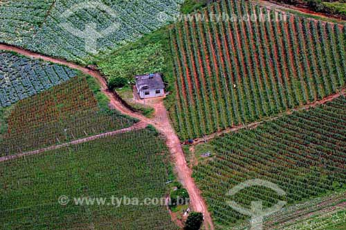  Assunto: Vista aérea de moradia rural e plantação agrícola na Região Serrana Fluminense / Local: Teresópolis - Rio de Janeiro (RJ) - Brasil / Data: 01/2011  