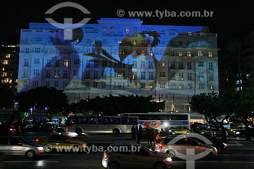  Assunto: Vista do Hotel Copacabana Palace com projeção do filme Rio / Local: Copacabana - Rio de Janeiro (RJ) - Brasil  / Data: 03/2011 