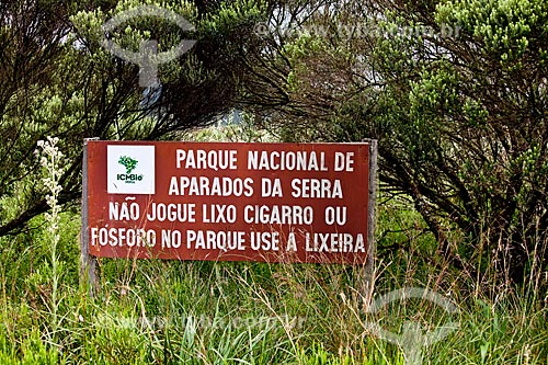  Assunto: Placa de orientação no Parque Nacional de Aparados da Serra / Local: Cambará do Sul - Rio Grande do Sul (RS) - Brasil / Data: 03/2011 