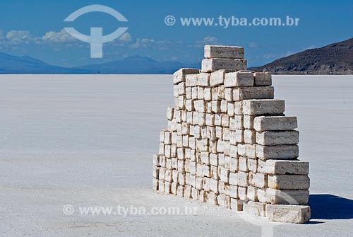  Assunto: Bloco de sal empilhados no Salar de Uyuni - Altiplano boliviano / Local: Bolívia - América do Sul / Data: 01/2011 