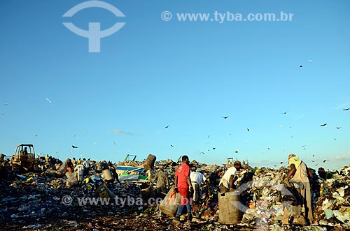  Assunto: Trabalhadores coletando lixo com  auxílio de retroescavadeira no Aterro Sanitário de Jardim Gramacho  / Local: Duque de Caxias - Rio de Janeiro (RJ) - Brasil / Data: 04/2011 
