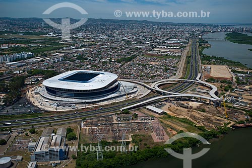  Assunto: Vista aérea da Arena do Grêmio (2012) com o Lago Guaíba ao fundo / Local: Humaitá - Porto Alegre - Rio Grande do Sul (RS) - Brasil / Data: 12/2012 