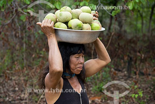  Assunto: Mulher da aldeia Aiha Kalapalo com uma bacia de Pequi (Caryocar brasiliense) - ACRÉSCIMO DE 100% SOBRE O VALOR DE TABELA / Local: Querência - Mato Grosso (MT) - Brasil / Data: 10/2012 
