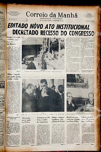  Assunto: Capa do jornal Correio da Manhã de 14 de Dezembro de 1968 - Reprodução acervo Fundação Biblioteca Nacional / Local: Rio de Janeiro (RJ) - Brasil / Data: 08/2011 