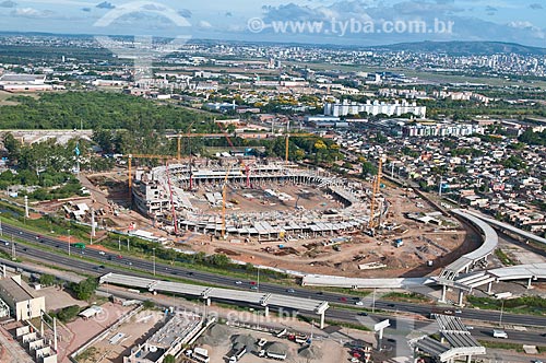  Assunto: Vista aérea da construção da Arena do Grêmio (2012) / Local: Humaitá - Porto Alegre - Rio Grande do Sul (RS) - Brasil / Data: 01/2012 