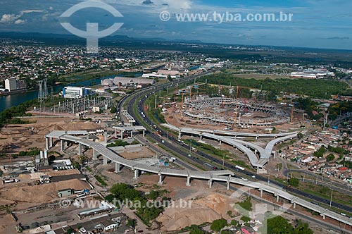  Assunto: Vista aérea da construção da Arena do Grêmio (2012) com o viaduto que ligará as cidade de Porto Alegre e Canoas / Local: Humaitá - Porto Alegre - Rio Grande do Sul (RS) - Brasil / Data: 01/2012 