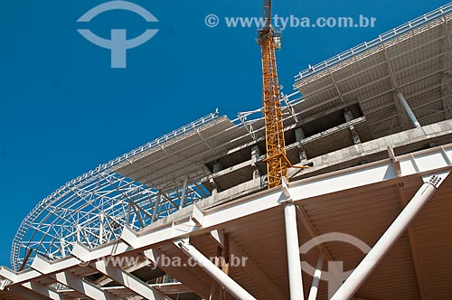  Assunto: Construção da Arena do Grêmio (2012) - instalação da cobertura do estádio / Local: Humaitá - Porto Alegre - Rio Grande do Sul (RS) - Brasil / Data: 08/2012 