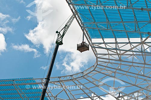  Assunto: Construção da Arena do Grêmio (2012) - instalação da cobertura do estádio / Local: Humaitá - Porto Alegre - Rio Grande do Sul (RS) - Brasil / Data: 08/2012 