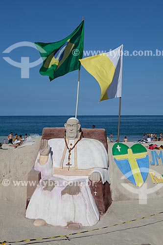  Assunto: Escultura em areia do Papa Francisco na Praia de Copacabana durante a Jornada Mundial da Juventude (JMJ) / Local: Copacabana - Rio de Janeiro (RJ) - Brasil / Data: 07/2013 