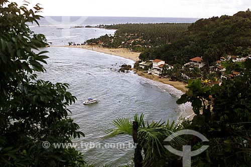  Assunto: Vista da 2ª Praia a partir do Morro de São Paulo com a 1ª Praia ao fundo / Local: Cairu - Bahia (BA) - Brasil / Data: 04/1991 