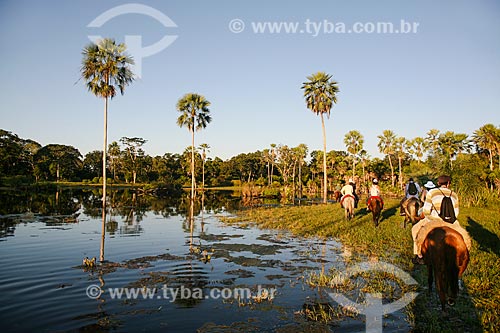  Assunto: Turistas atravessando área alagada no Pantanal Matogrossense / Local: Mato Grosso do Sul (MS) - Brasil / Data: 04/2008 
