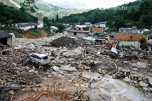  Casas destruídas pelo deslizamento de terra causado pelas fortes chuvas  - Teresópolis - Rio de Janeiro - Brasil