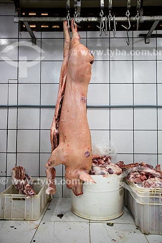  Assunto: Porco em exposição em açougue do Mercado Municipal de Goiânia / Local: Goiânia - Goiás (GO) - Brasil / Data: 05/2014 