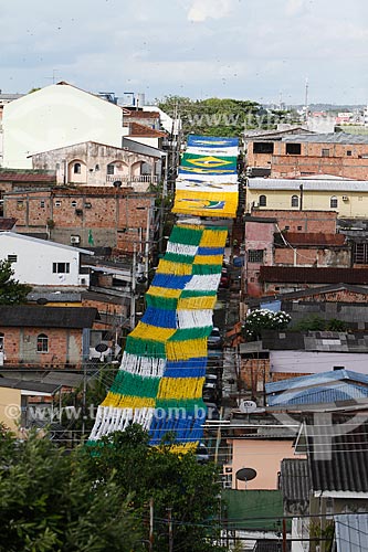  Assunto: Rua enfeitada com as cores do Brasil para a Copa do Mundo / Local: Alvorada - Manaus - Amazonas (AM) - Brasil / Data: 06/2014 