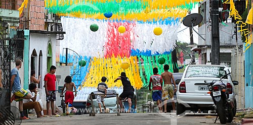  Assunto: Rua enfeitada com as cores do Brasil para a Copa do Mundo / Local: Compensa - Manaus - Amazonas (AM) - Brasil / Data: 06/2014 