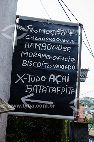  Assunto: Placa de lanchonete no Morro dos Prazeres / Local: Santa Teresa - Rio de Janeiro (RJ) - Brasil / Data: 07/2013 