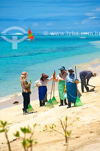  Assunto: Trabalhadores limpando o litoral de Maurício / Local: Maurício - África / Data: 11/2012 