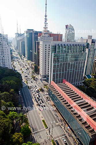  Vista geral da Avenida Paulista com o Parque Tenente Siqueira Campos - também conhecido como Parque Trianon - à esquerda - e o Museu de Arte de São Paulo (MASP)  - São Paulo - São Paulo (SP) - Brasil