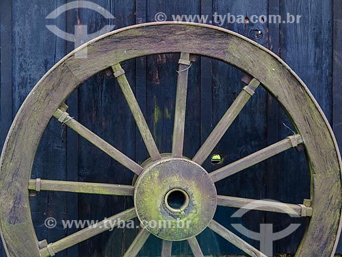 Antiga roda de madeira em casa de campo  - São Francisco de Paula - Rio Grande do Sul (RS) - Brasil