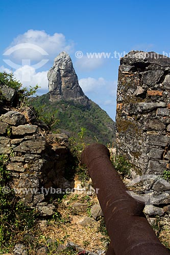  Canhão do Forte de Nossa Senhora dos Remédios com o Morro do Pico ao fundo  - Fernando de Noronha - Pernambuco (PE) - Brasil