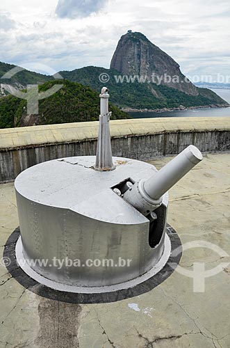  Canhão no Forte Duque de Caxias - também conhecido como Forte do Leme - na Área de Proteção Ambiental do Morro do Leme - com o Pão de Açúcar ao fundo  - Rio de Janeiro - Rio de Janeiro (RJ) - Brasil