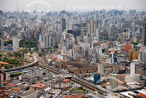  Foto aérea da região do Mercado Municipal de São Paulo com edifícios ao fundo  - São Paulo - São Paulo (SP) - Brasil