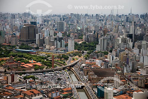  Foto aérea da região do Mercado Municipal de São Paulo com edifícios ao fundo  - São Paulo - São Paulo (SP) - Brasil