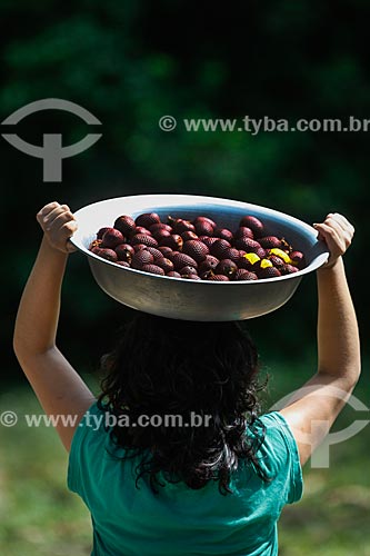  Mulher carregando bacia com buritis  - Manaus - Amazonas (AM) - Brasil