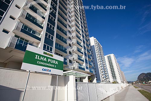  Fachada do Condomínio Residencial Ilha Pura Vila dos Atletas - edifícios onde os atletas se hospedarão durante os Jogos Olímpicos - Rio 2016  - Rio de Janeiro - Rio de Janeiro (RJ) - Brasil