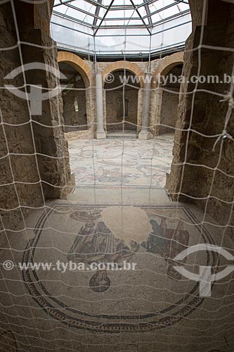  Detalhe de mosaico no frigidário - locais das termas romanas para os banhos frios - da Villa Romana del Casale - antigo palácio construído no século IV  - Piazza Armerina - Província de Enna - Itália