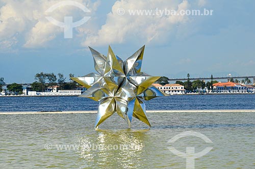  Detalhe da escultura Diamante Estrela Semente no espelho dágua do Museu do Amanhã com a Baía de Guanabara ao fundo  - Rio de Janeiro - Rio de Janeiro (RJ) - Brasil