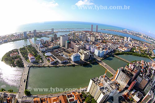  Foto aérea do centro de Recife com o Rio Capibaribe  - Recife - Pernambuco (PE) - Brasil