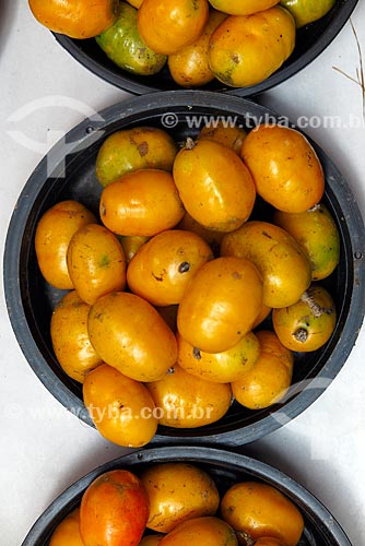 Detalhe do fruto da seriguela (Spondias purpurea) à venda em feira livre  - Rio de Janeiro - Rio de Janeiro (RJ) - Brasil